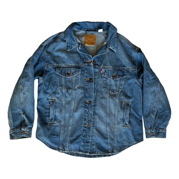 Levi Trucker Jacket Women's Size Large 4 Pocket Front Curved Hem Blue Denim NEW - Picture 11 of 11